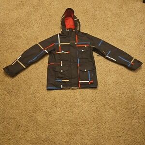 Foursquare Snowboarding Jacket Vise Mens XS Black Shell Geometric Air Relaxed